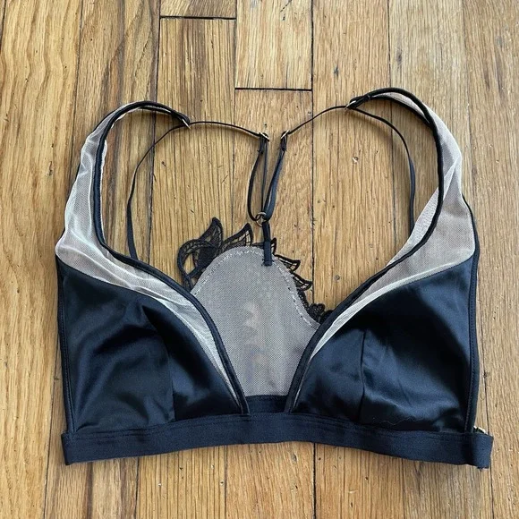 Victoria's Secret Small Black Sheer Mesh Lace Satin Bralette Wireless Unpadded - Picture 2 of 7